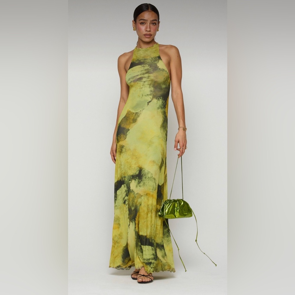 RESA Yellow-Green Halter Maxi Dress